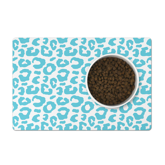 Pet Feeding Mat, Leopard Print, Aqua and White