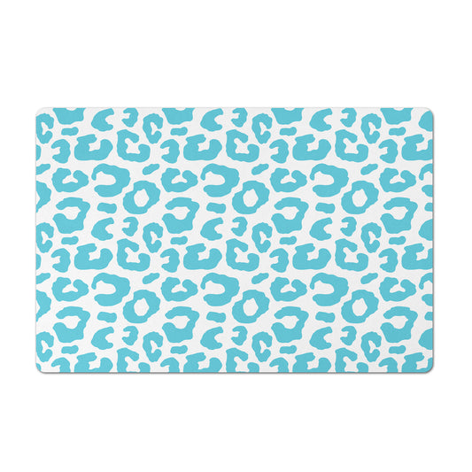 Pet Feeding Mat, Leopard Print, Aqua and White