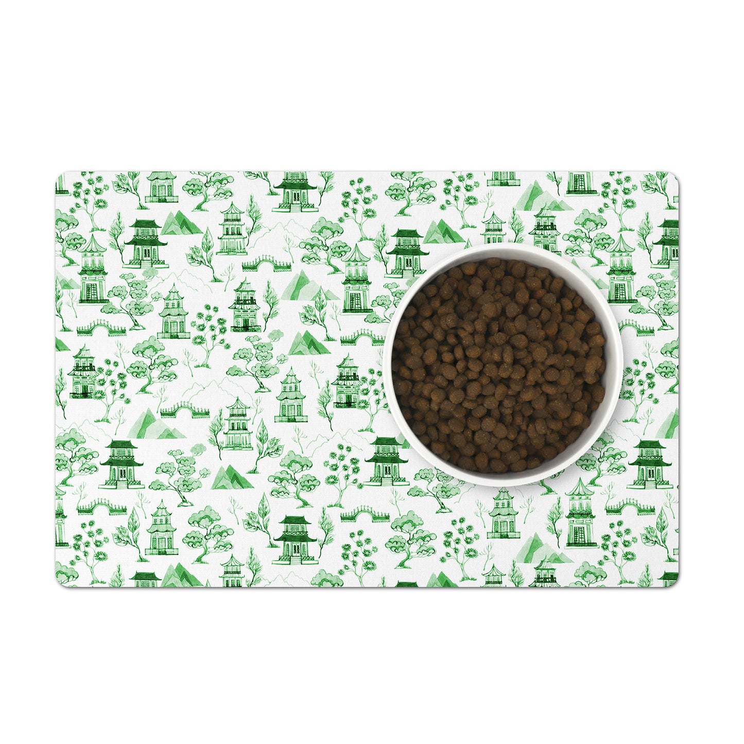 Pet Placemat, Chinoiserie, Toile, Green and White, 12" x 18"