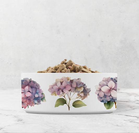 Pink Hydrangeas Ceramic Pet Bowl
