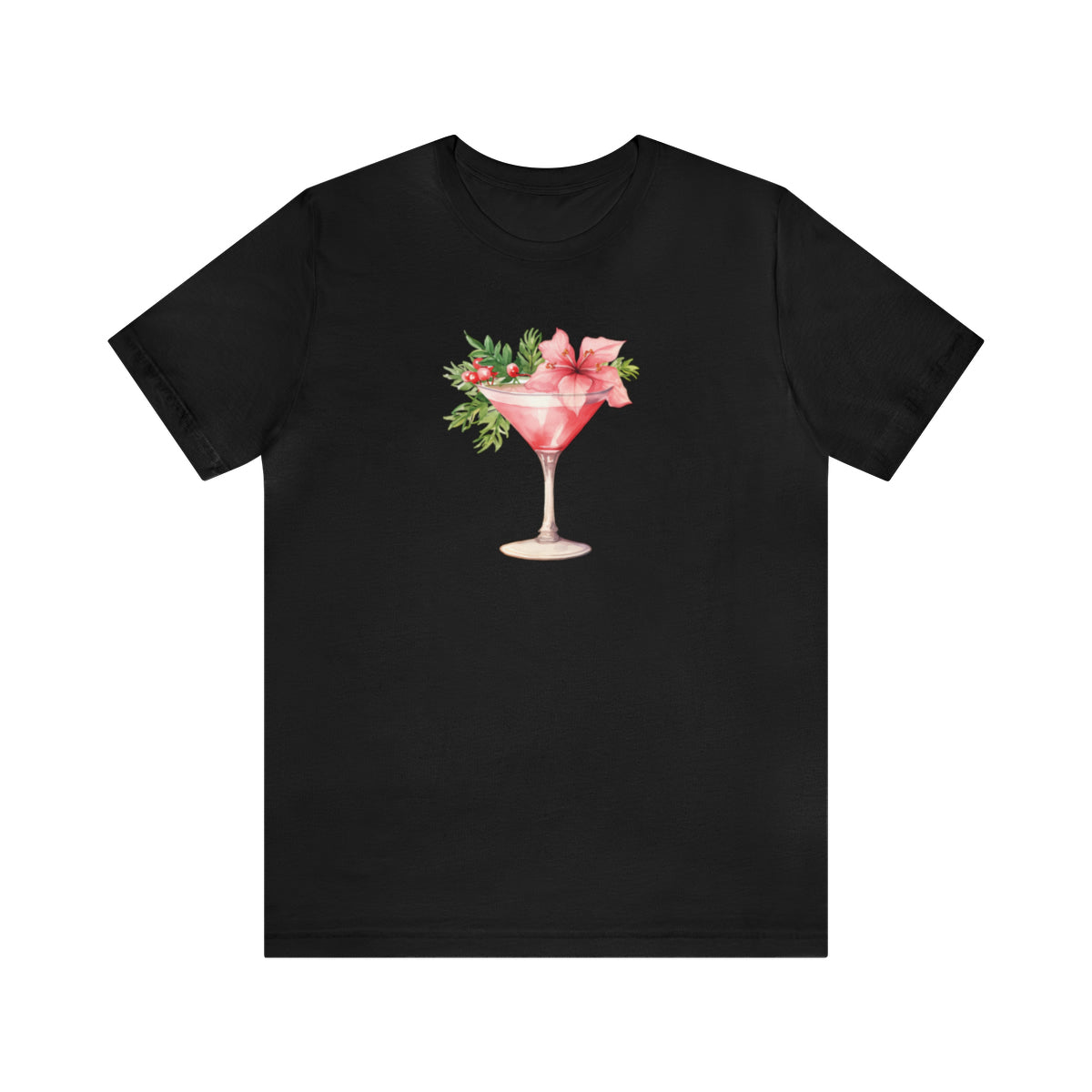 Holiday Cocktail T-shirt, Pink Poinsettia