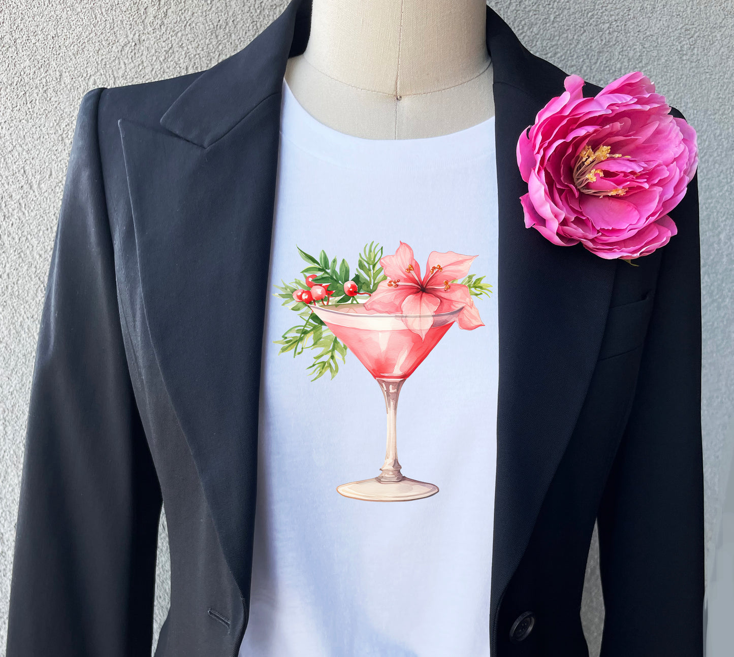 Holiday Cocktail T-shirt, Pink Poinsettia