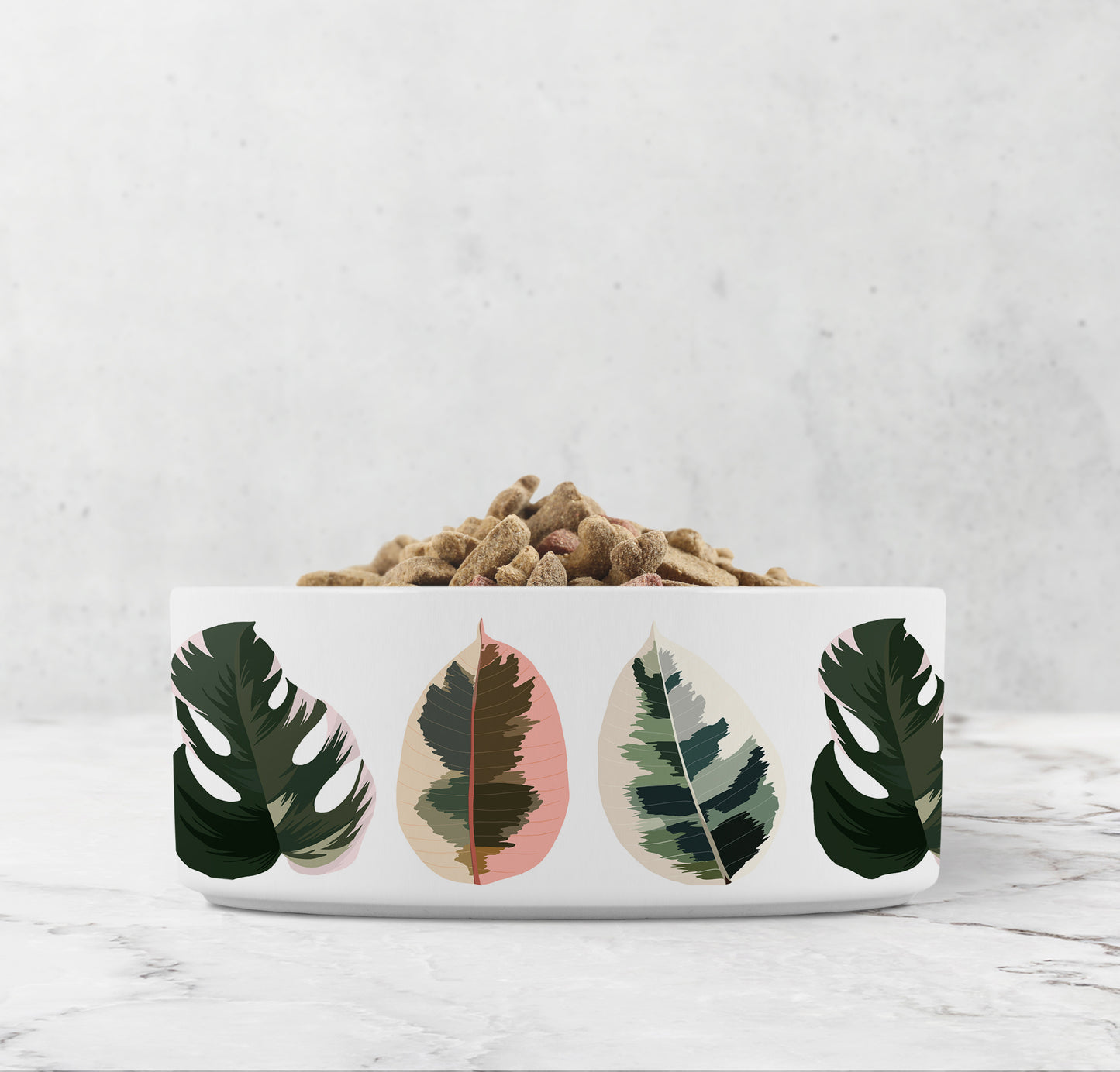 Philodendron leaf print dog or cat food or water bowl.