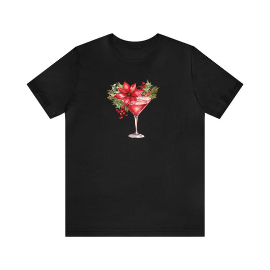 Christmas Cocktail T-shirt, Red Poinsettia