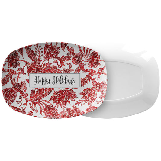 Personalized Serving Platter, Floral Batik, Red and White, Luxury Plastic
