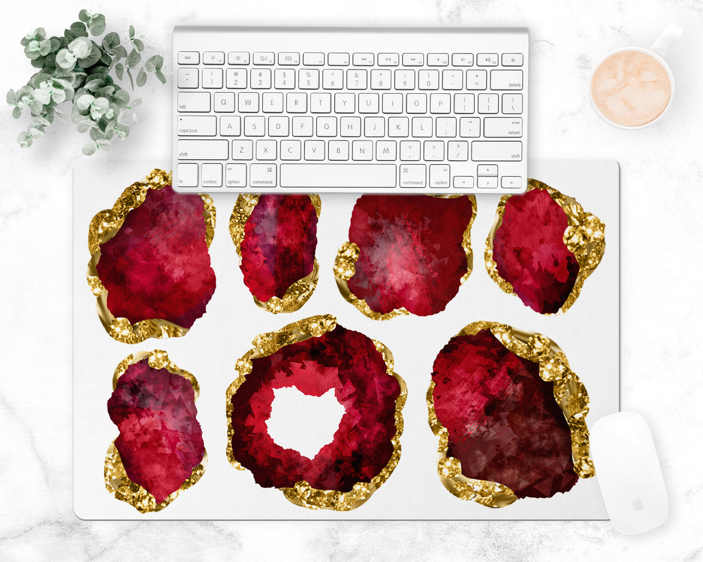 Large Gemstones Counter Mat, Desk Pad, Ruby and Gold