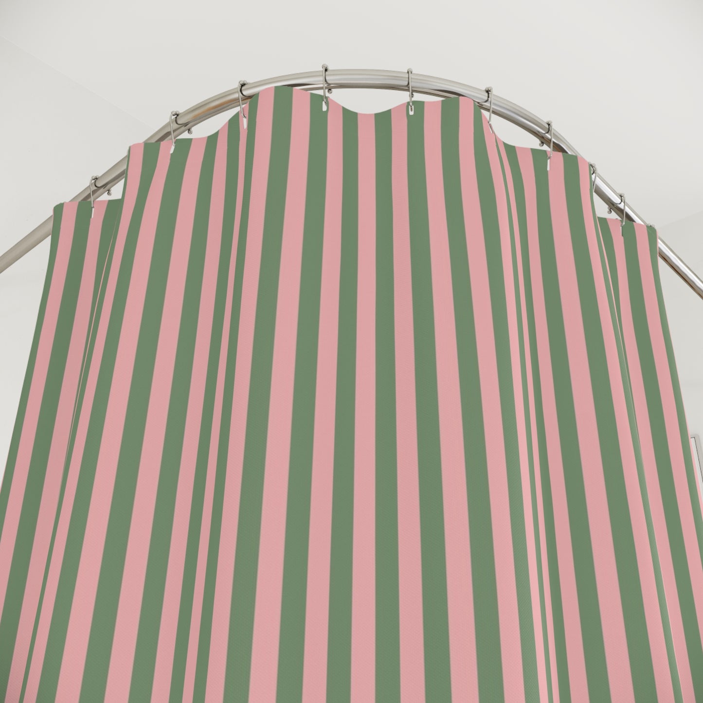 Colorful Canopy Stripe Shower Curtain, Pink and Sage Green