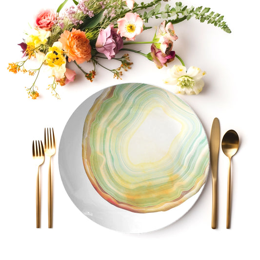 Agate Print Sage Green 10" Plate, ThermoSāf® Polymer Resin, Choose Single or Set