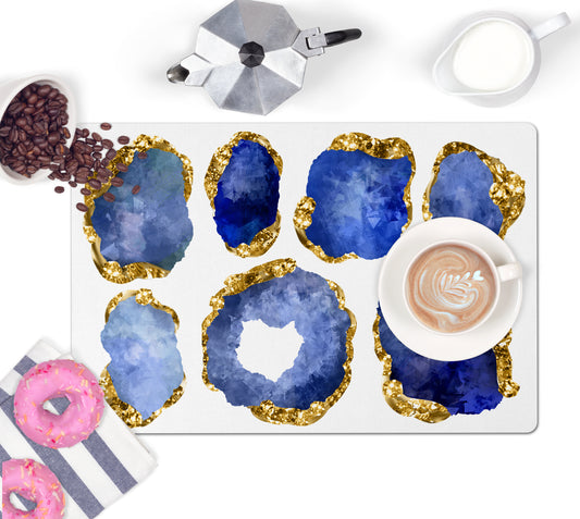 Large Gemstones Counter Mat, Desk Pad, Sapphire and Gold