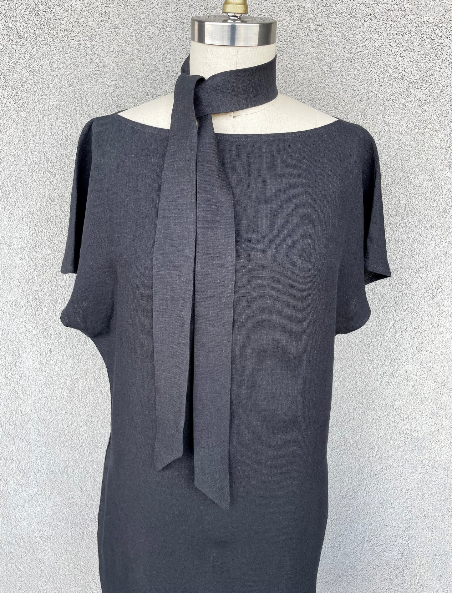 Black Linen Skinny Scarf for Women & Men, Necktie, Bow or Headband, 57" Long x 1.75" Wide