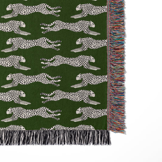 Personalized Woven Throw Blanket, Cheetahs, Dark Green, 100% Cotton