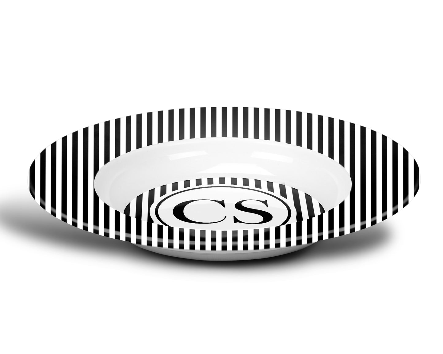 Monogram Bowls, Black & White Stripe, Luxury Plastic, Choose Single or Set