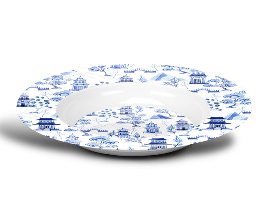 Chinoiserie Toile Bowl, Blue and White, Luxury Plastic, Choose Single or Set