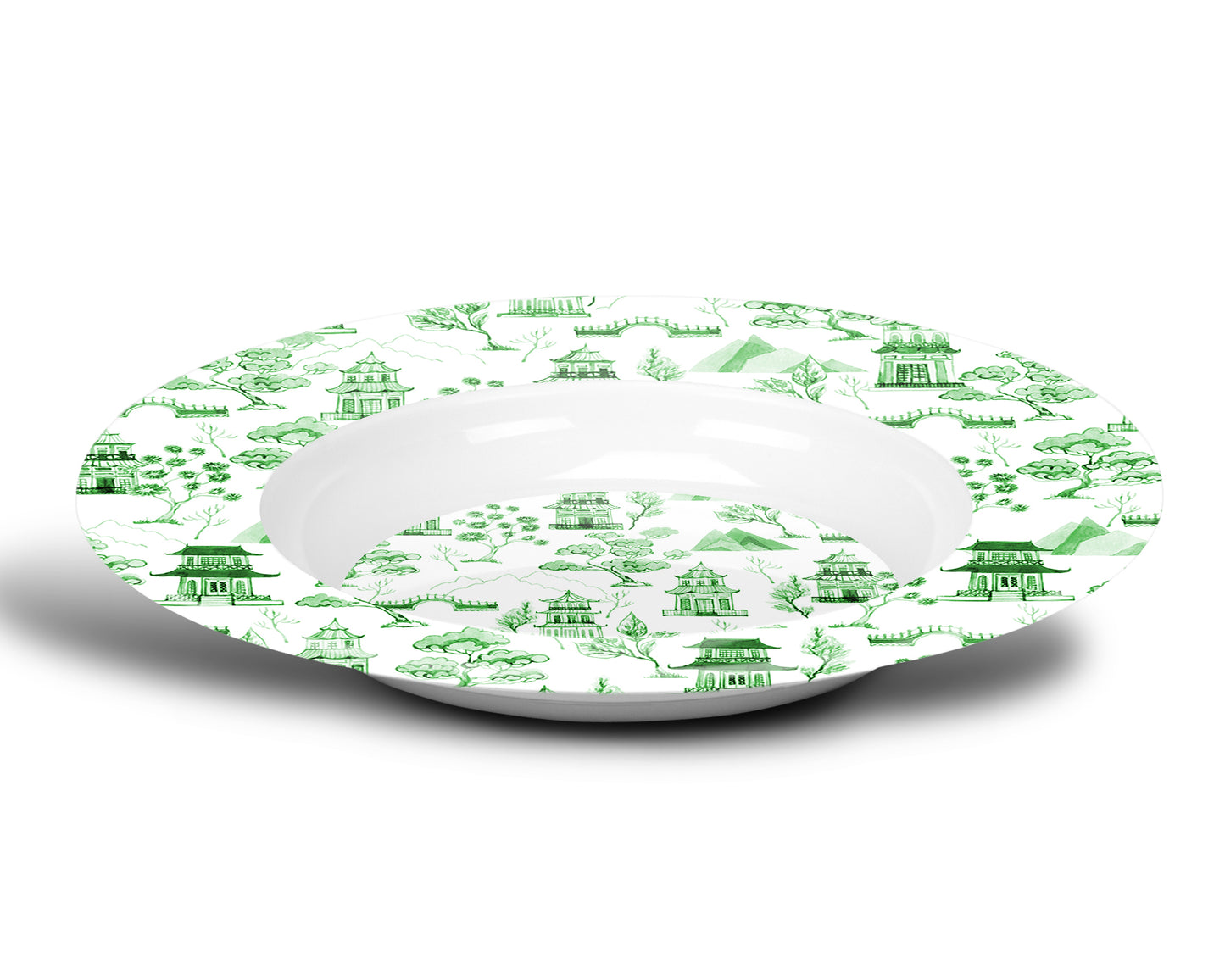Chinoiserie Toile Bowl, Green and White, Luxury Plastic, Choose Single or Set