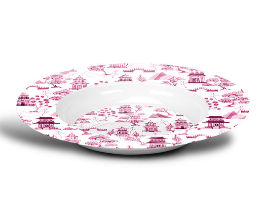Chinoiserie Toile Bowl, Pink and White, Luxury Plastic, Choose Single or Set