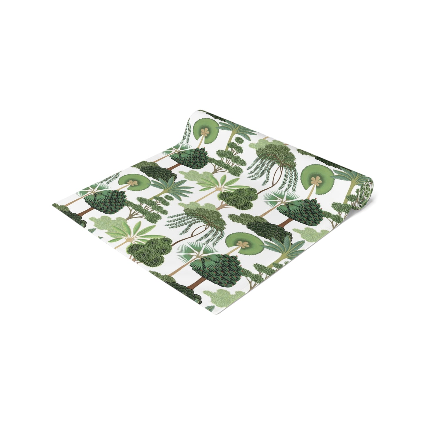 Tropical Garden Table Runner, Green and White, 16" x 90"