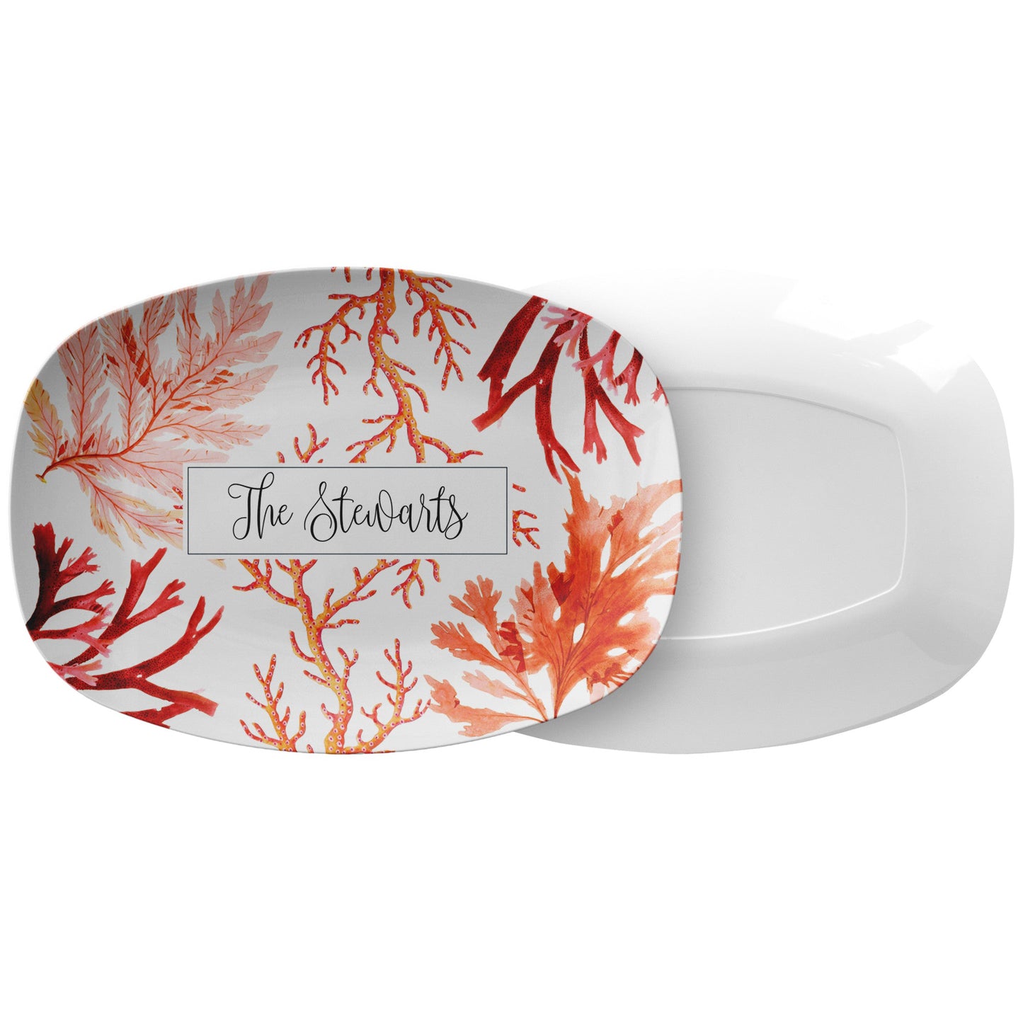 Personalized Serving Platter, Sea Coral, White, Luxury Plastic