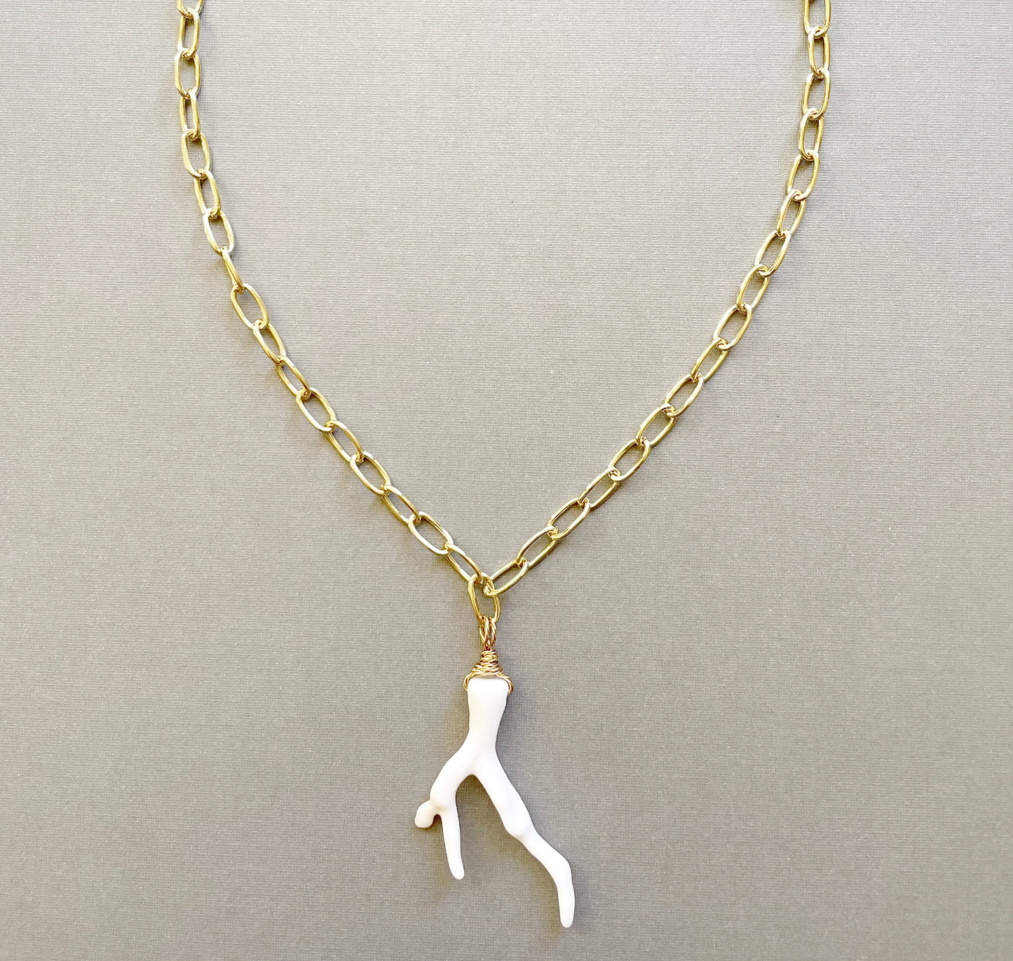 Sea Coral Necklace, White Coral Branch Charm Pendant