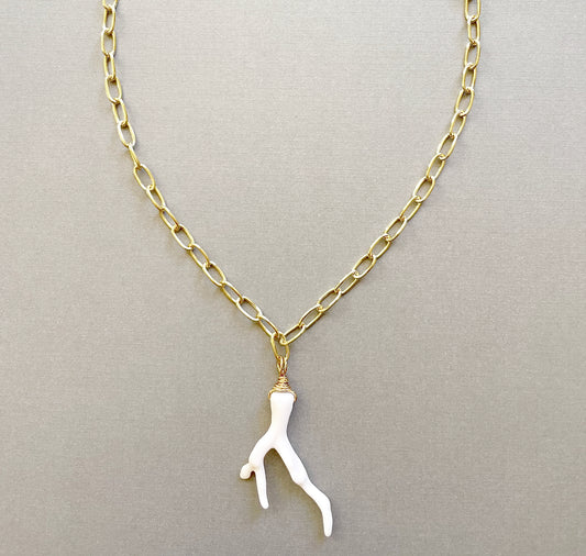 Sea Coral Necklace, White Coral Branch Charm Pendant