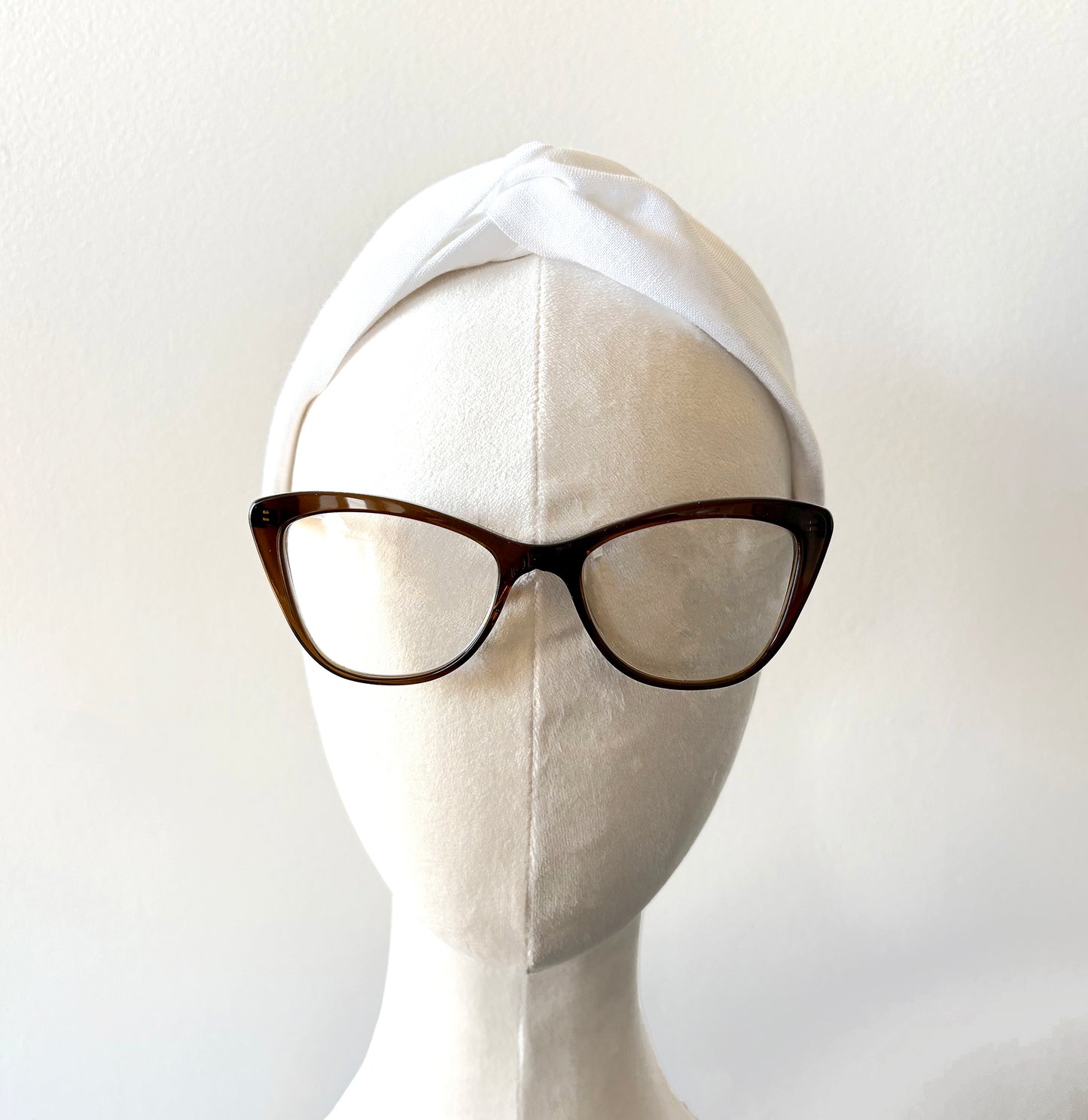 White Linen Headband, Twist Top Knot Turban Headband with Elastic