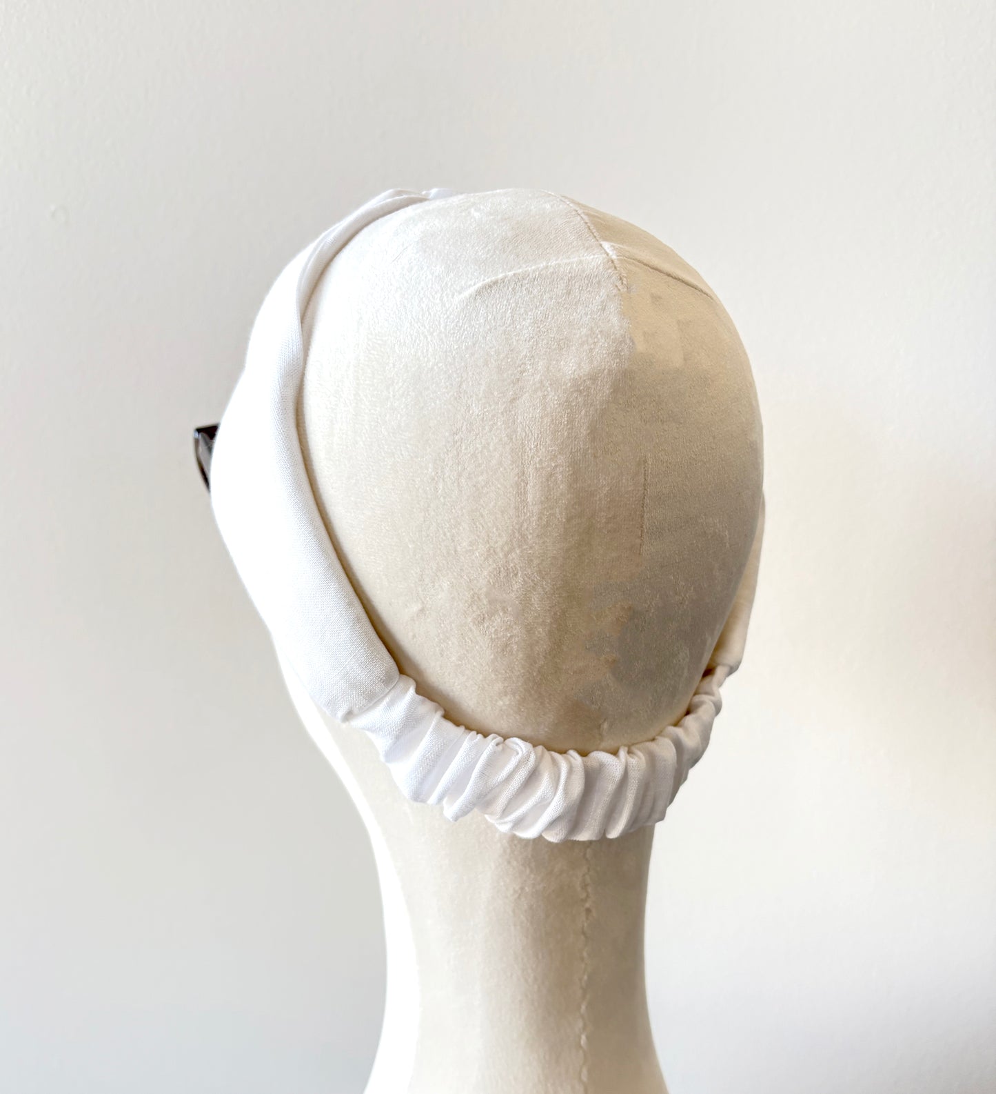 White Linen Headband, Twist Top Knot Turban Headband with Elastic