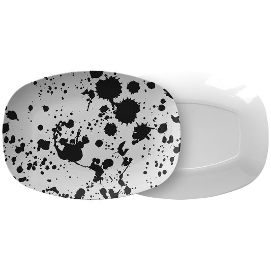 Black & White Paint Splatter Serving Platter, Luxury Plastic