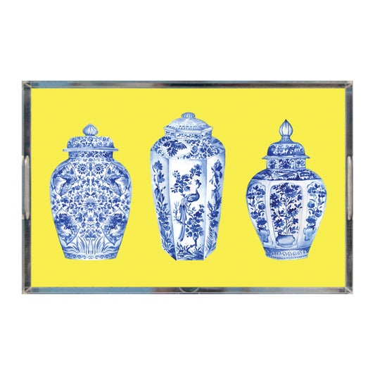 Blue & White Ginger Jars Decorative Tray, Blue, White, Yellow