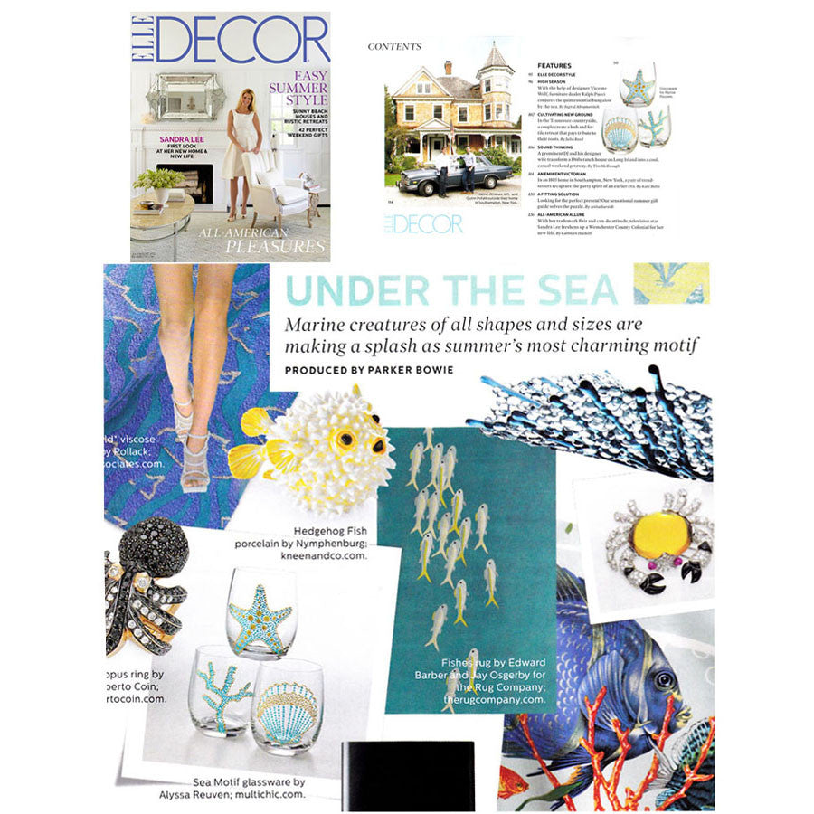 Aqua Sea Motif Glassware featured in ELLE DECOR