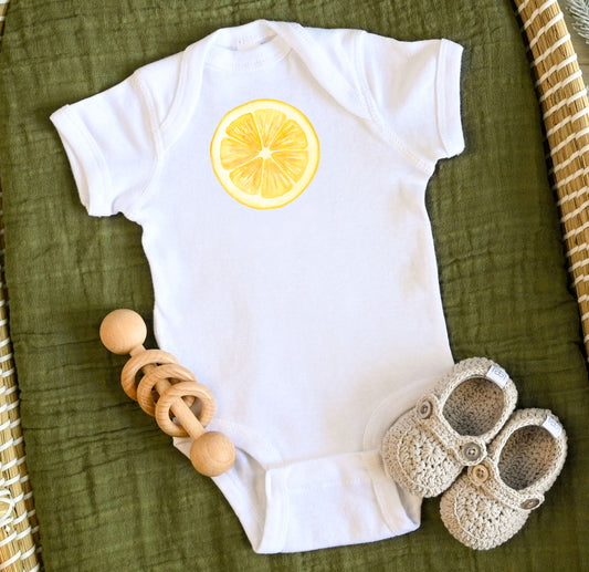 Lemon Baby One Piece, Short Sleeve Bodysuit, White