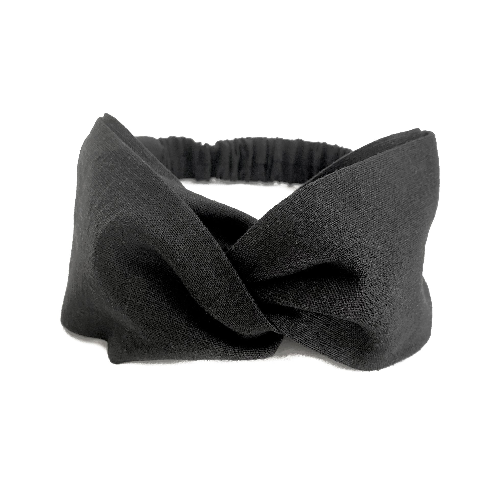 Black Linen twist knot turban headband, handmade