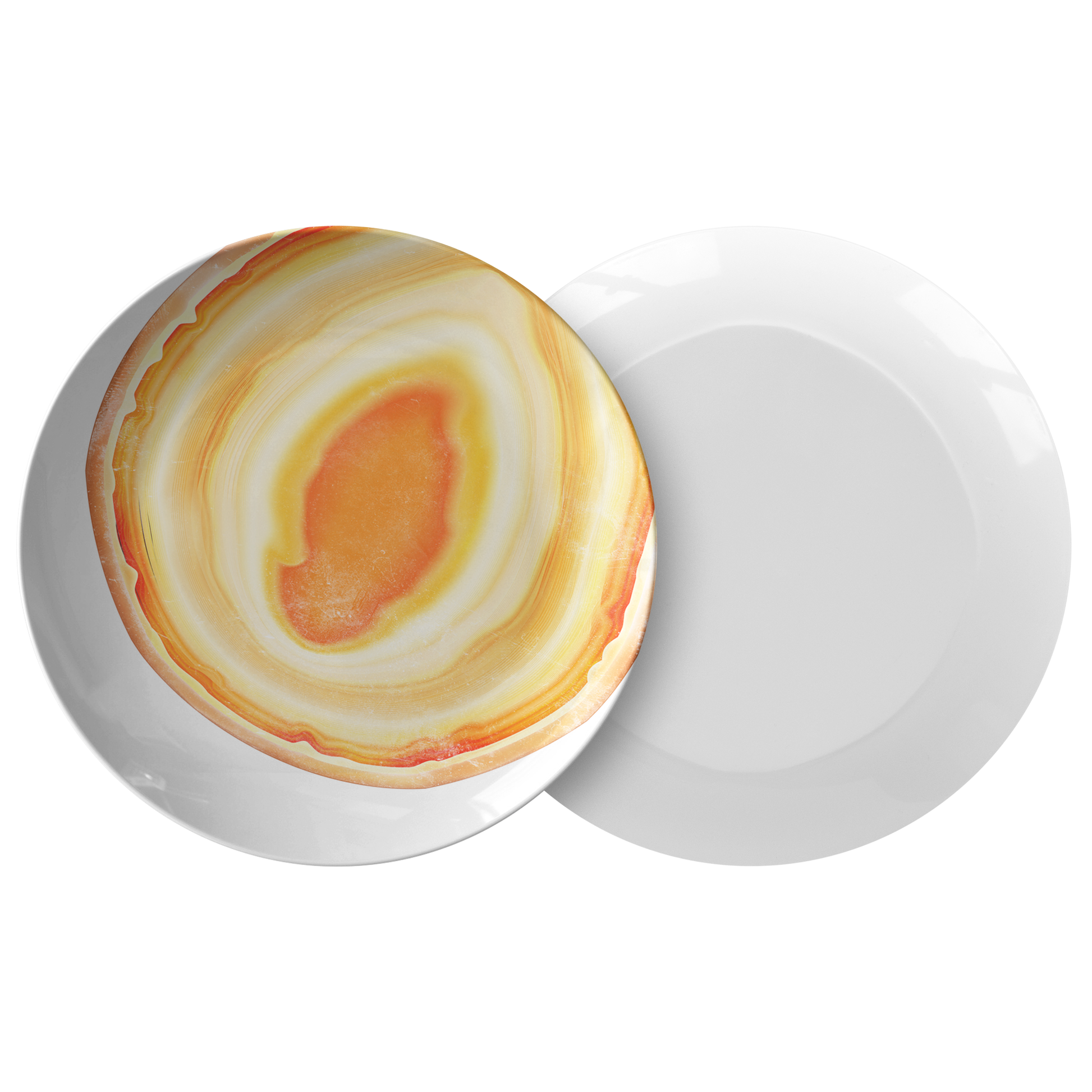 Agate Print Plates, Plastic Outdoor Dining Plates, Modern Yellow Orange