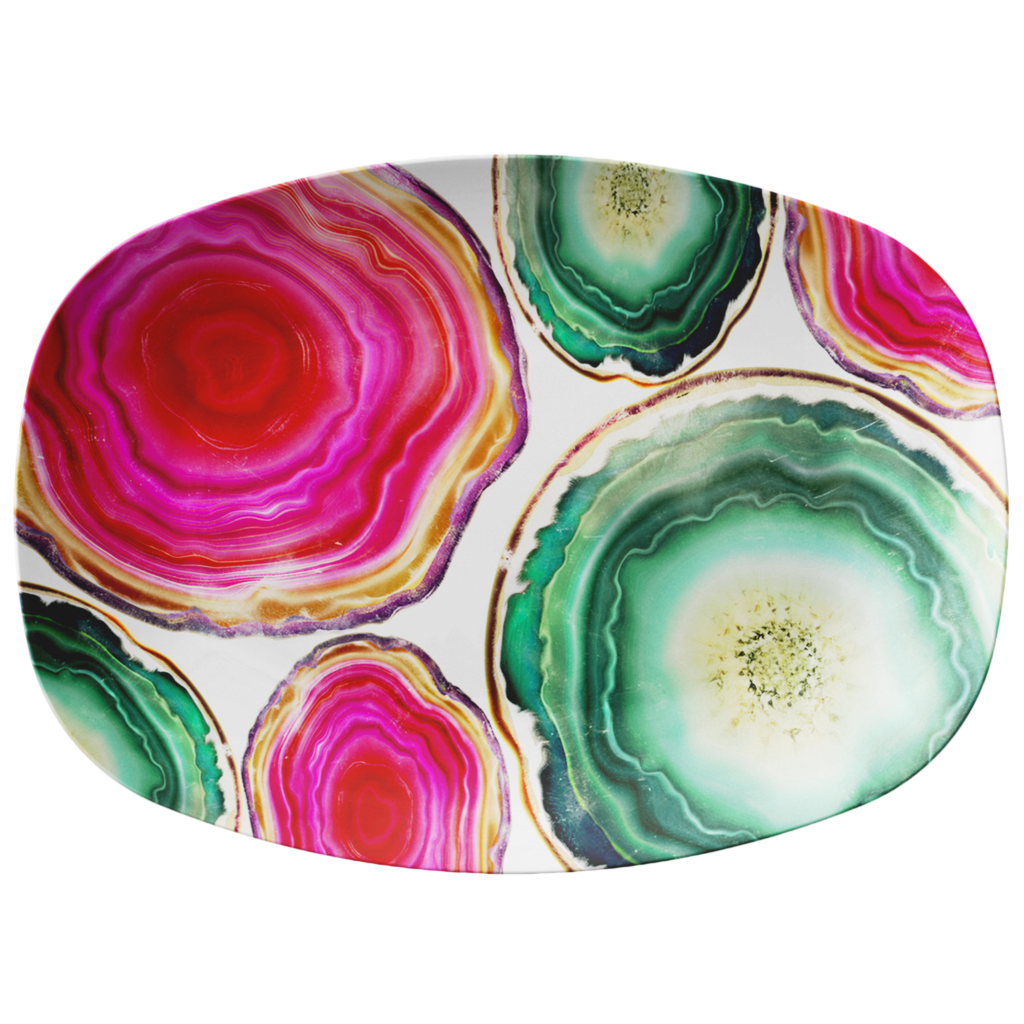 Agate Serving Platter, Fuchsia Pink & Green, 10" x 14", ThermoSaf Dinnerware