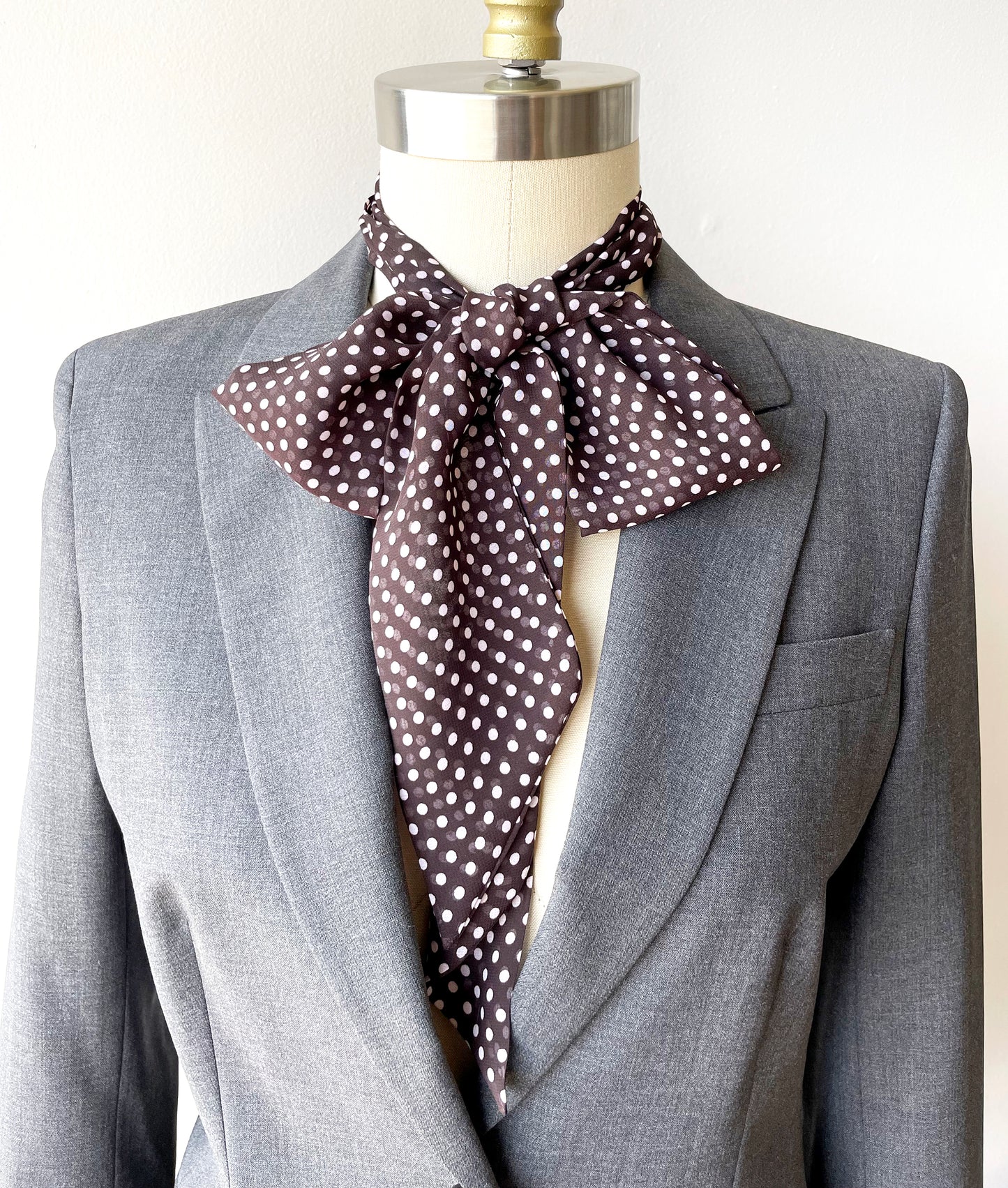 Polka Dot Long Skinny Scarf, Neck Bow Tie