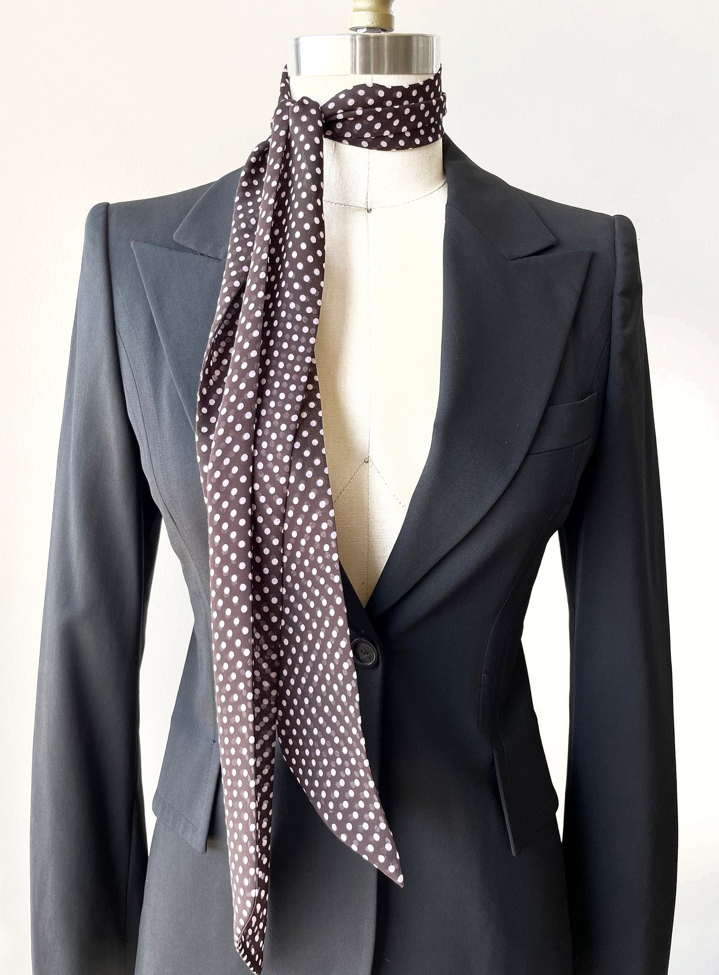 Brown Polka Dot Chiffon Long Skinny Neck Scarf for Women