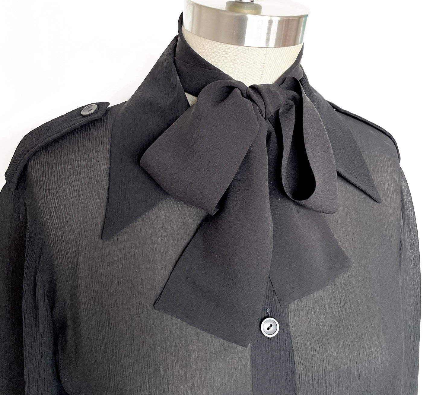 Black Silk Skinny Neck Bow Scarf