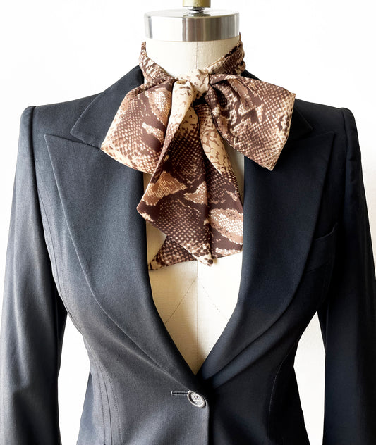 Skinny Silk Scarf for Women Snakeskin Print