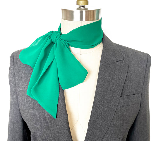 Emerald Green Neck Bow Skinny Scarf, Chiffon