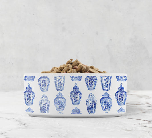 Ginger Jar Pattern Pet Bowl, Blue and White, Ceramic