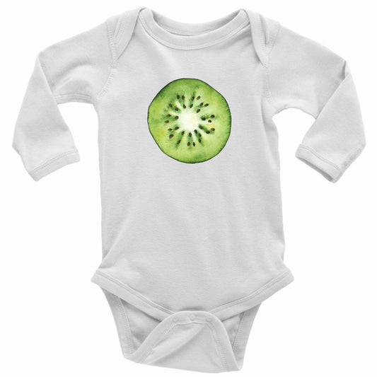 Kiwi Fruit Baby One Piece, Long Sleeve, White