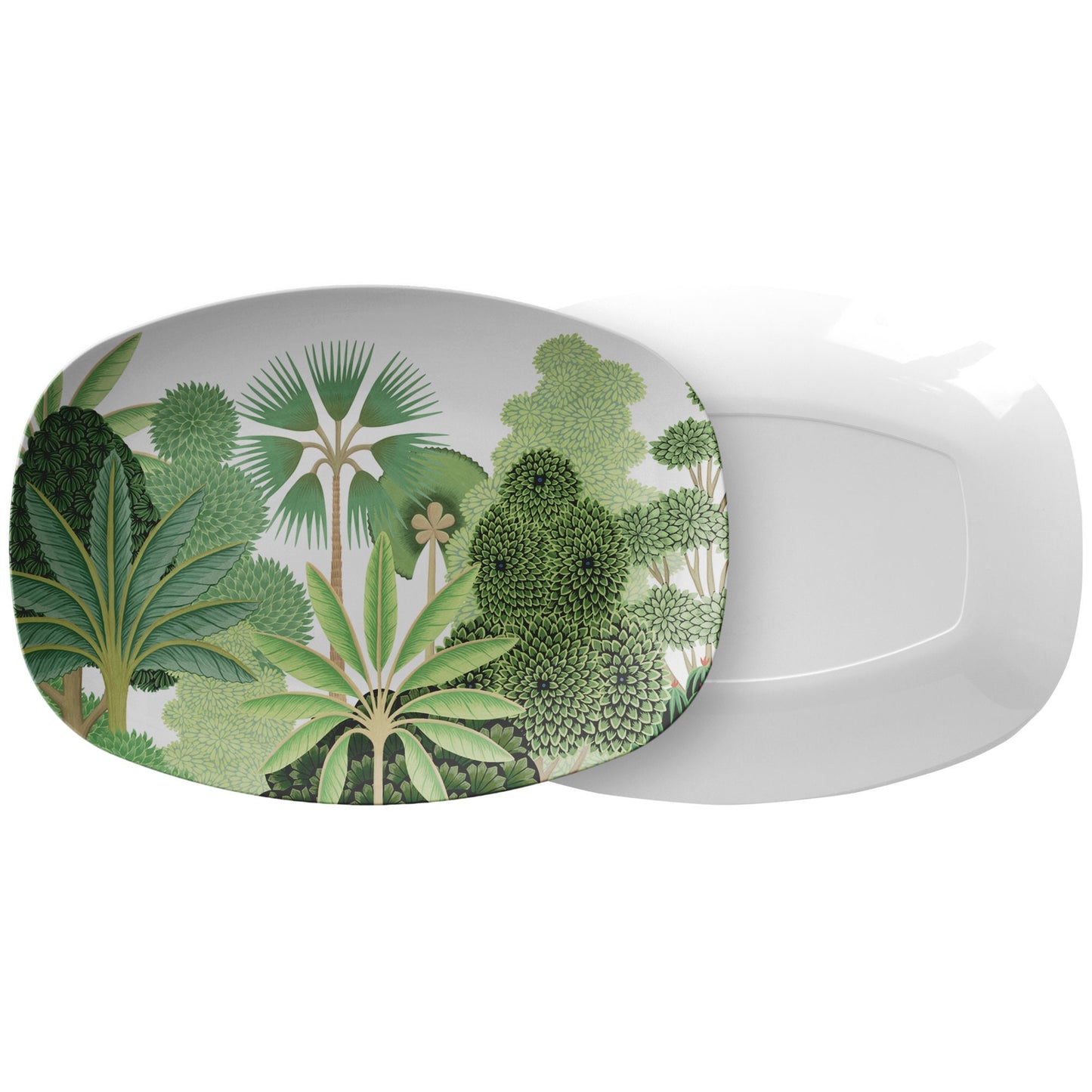 Tropical Serving Platter, Green and White, Mughal Gardens, Luxury Thermosaf Plastic
