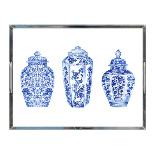 Ginger Jar Acrylic Tray, 8.5 X 11, White & Blue, Chinoiserie