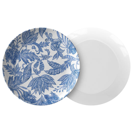 Floral Batik Print Dinner Plates, Blue & White