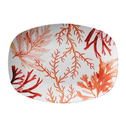 Nautical Oceanic Serving Platter with pink orange and red sea coral print