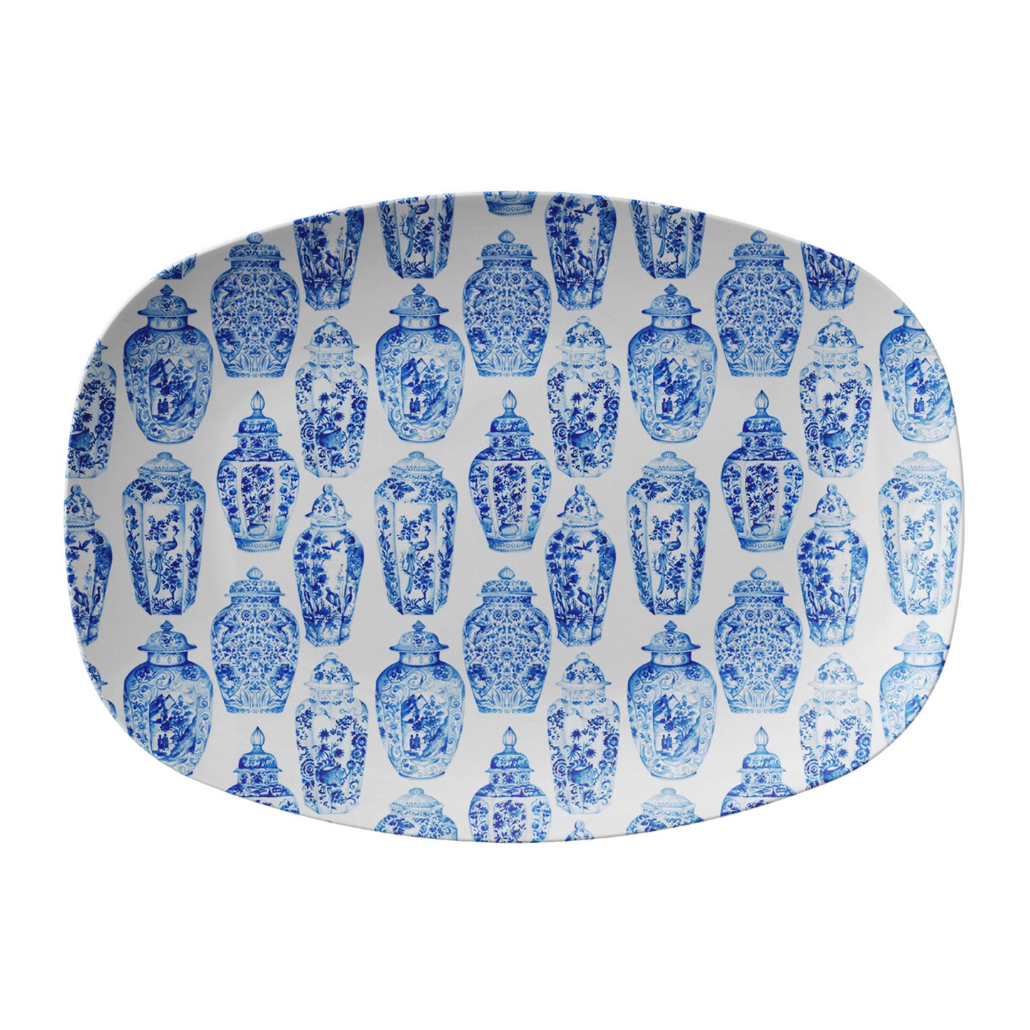 Ginger Jars serving platter dish with blue and white classic ginger jars print