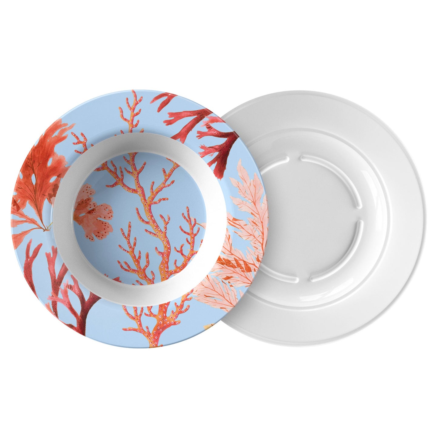 Coral Print Plastic Bowls for Salad, Soup, Pasta