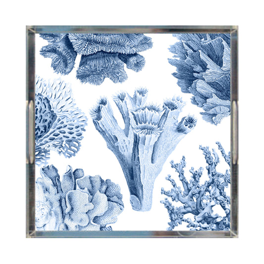 Blue Ocean Coral Acrylic Tray, 12 X 12, White