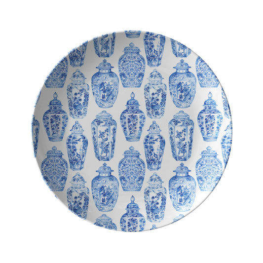 Chinoiserie Ginger Jar Print Dinner Plate Set Blue & White