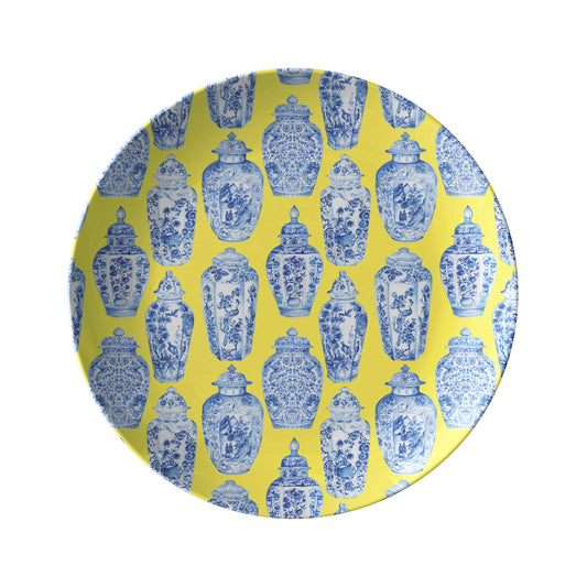 Ginger Jars Print Dinner Plates Set, Blue, White, Yellow