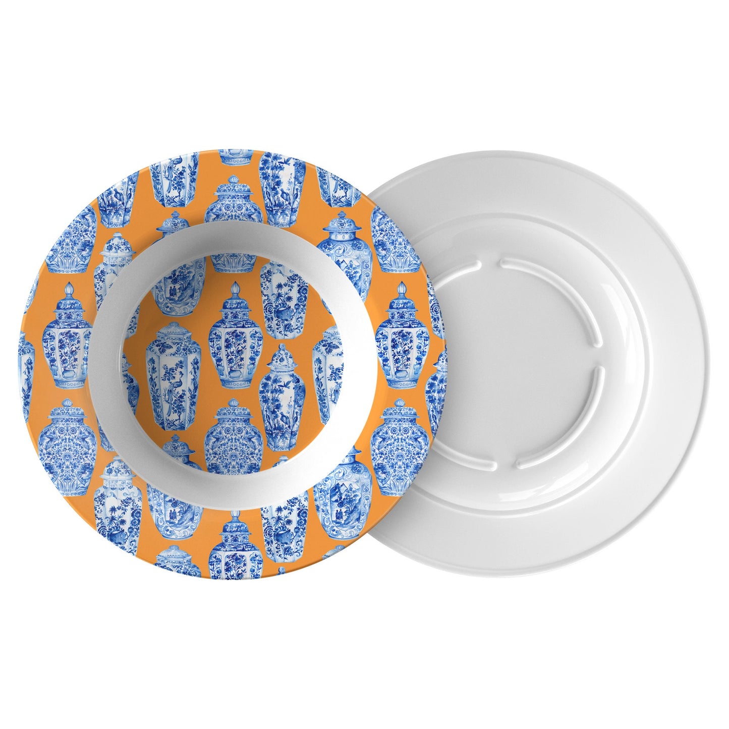 Ginger Jars Print Bowl Set, Blue, White & Orange