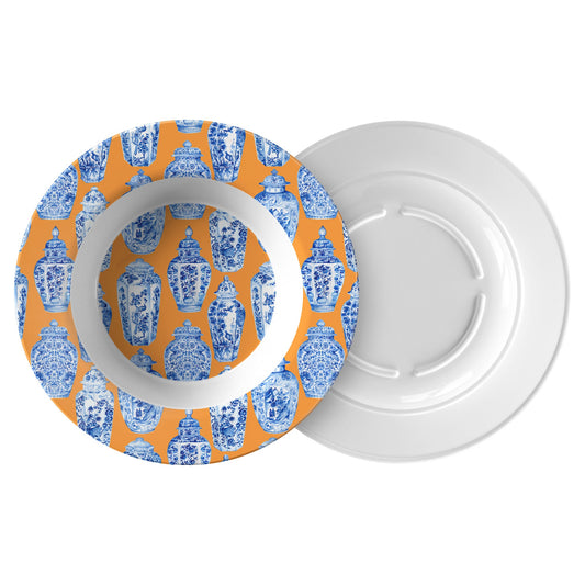 Ginger Jars Print Bowl Set, Blue, White & Orange